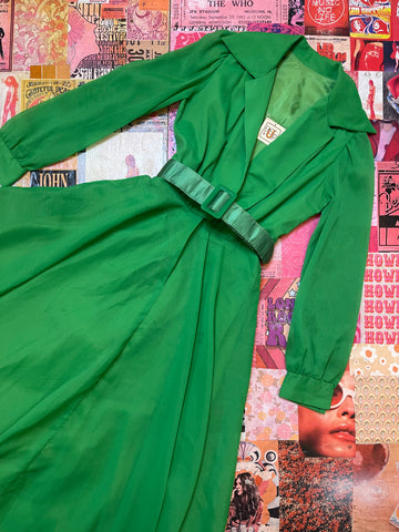 Green Chiffon Belted Dress