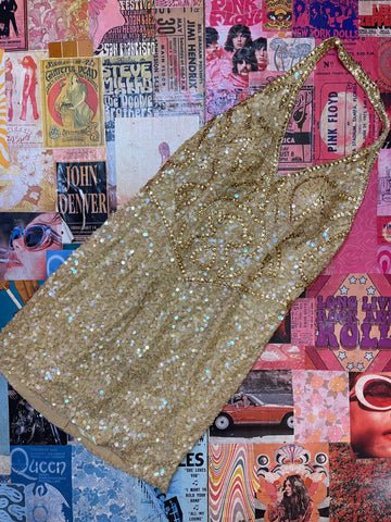 Gold Sequined Halter Dress