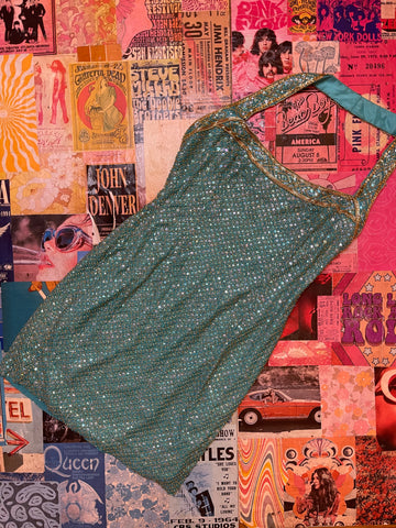 Teal Sequined Mini Dress