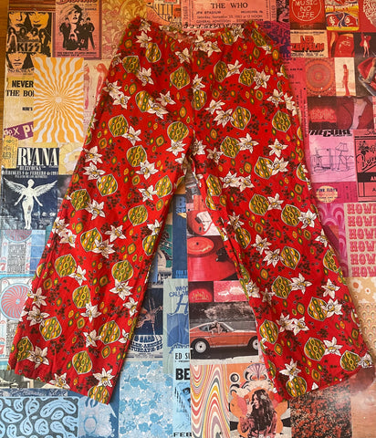 Red Wide Leg Patterned Pants