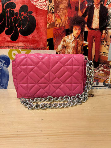 pink little hand bag with silver chain