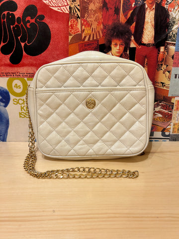 White Leather Gold Chain Crossbody