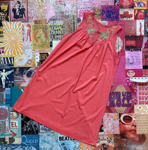 Coral Floral Embroidered Slip Dress