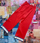 Red Silk Pants With Trim