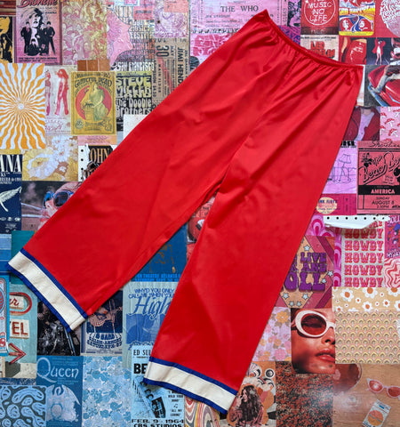 Red Silk Pants With Trim