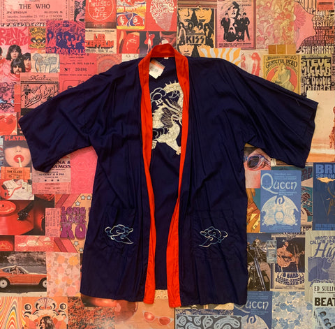 Navy Blue Silk Embroidered Robe