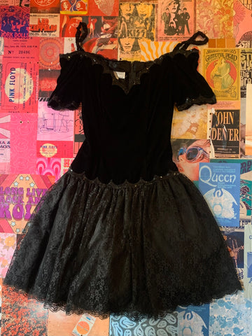 Black Velvet and Lace Dress