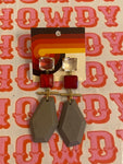 Grey Red And Clear Dangly Earrings
