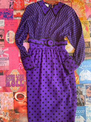 Purple Long Sleeve Geometric Print Dress