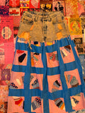 Pink Acid Wash Denim Quilted Skirt