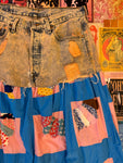 Pink Acid Wash Denim Quilted Skirt