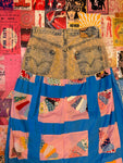 Pink Acid Wash Denim Quilted Skirt