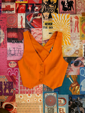 Orange Wrap Button Up Top