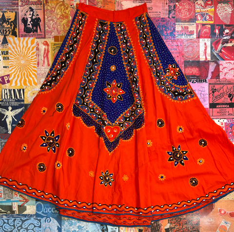 Embellished Orange And Blue Skirt