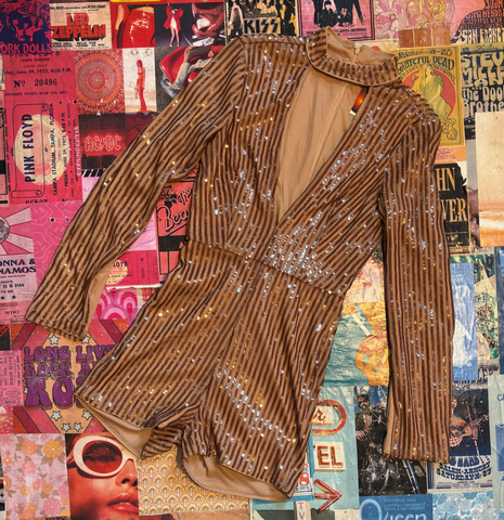 Nude Sequin Long Sleeve Romper