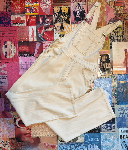 White Overalls With Brown Stitching