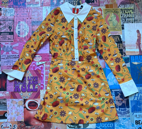 Orange Mushroom Collared Mini Dress