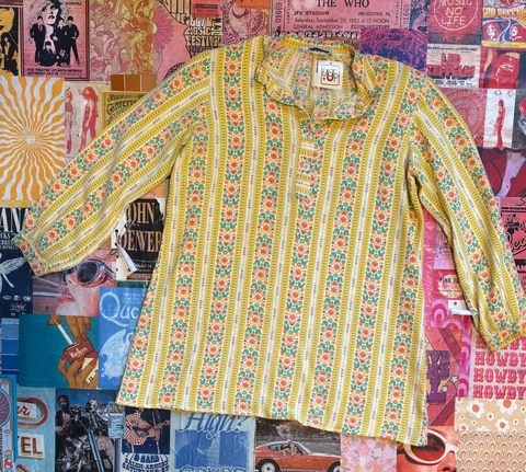 Yellow, Green, Orange Patterned Button-Up Top/Micro Dress