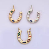 14K Gold Filled CZ Multicolor Dotted Lucky Horseshoe Charm | AC-819