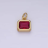 14K Gold Filled 10mm Personalized Birthstone Baguette Cubic Zirconia CZ Bezel Charm in Silver & Gold | N1600 - N1623