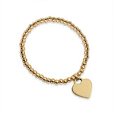 18K PVD Coated Stainless Steel Heart And Bead Stretch Bracelet
