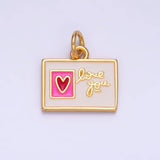 24K Gold Filled "Love You" Script Enamel Post Card Charm | W276