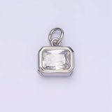 14K Gold Filled 10mm Personalized Birthstone Baguette Cubic Zirconia CZ Bezel Charm in Silver & Gold | N1600 - N1623