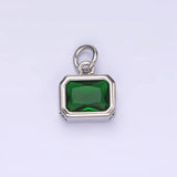 14K Gold Filled 10mm Personalized Birthstone Baguette Cubic Zirconia CZ Bezel Charm in Silver & Gold | N1600 - N1623