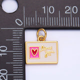 24K Gold Filled "Love You" Script Enamel Post Card Charm | W276