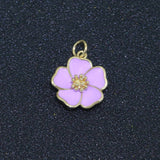 Dainty Hibiscus Charm Tropical Flower Gold Filled Enamel Charm Hawaiian Inspired Jewelry Pendant for Necklace Bracelet Earring Component M-505 M-506 M-507