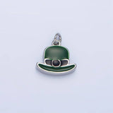 24K Gold Filled Saint Patrick Green Bowler Hat Enamel Charm in Gold & Silver | N1318