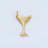 24K Gold Filled 18mm Martini Olive Alcohol Drink CZ Mini Charm in Gold & Silver | E311
