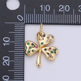 24K Gold Filled Rustic Lucky Charm Good Luck 4 Leaves Clover with Multi Color Rainbow CZ Stone for Necklace or Bracelet | M-892
