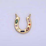14K Gold Filled CZ Multicolor Dotted Lucky Horseshoe Charm | AC-819