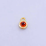 16K Gold Filled Mini Green, Clear, ETC CZ Round Charm | W141-W144
